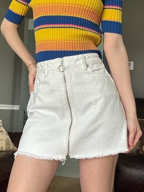 We The Free White Zip-Front Denim Mini Skirt